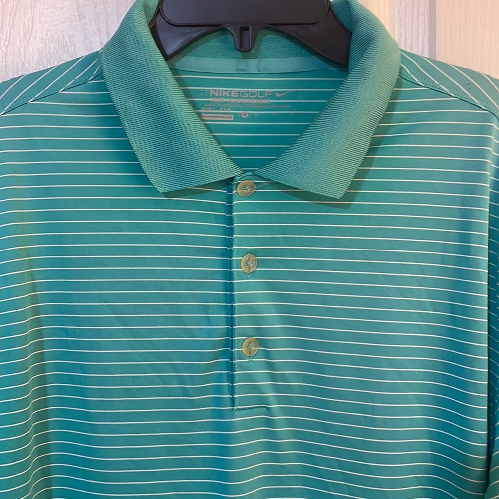 Nike Golf Tour Performance Dri-Fit Men’s SZ M Teal Colored Striped Polo Shirt - Picture 3 of 12